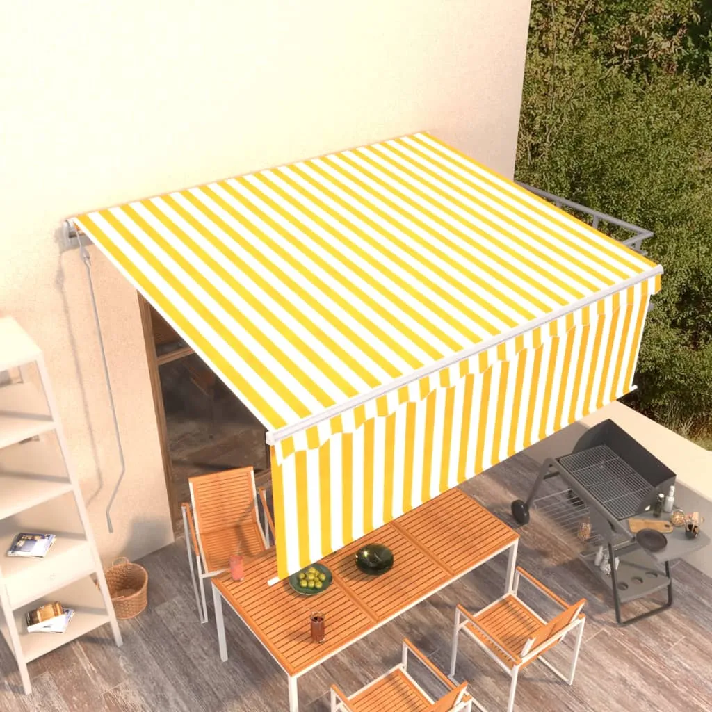 |NEW 2023|Terrassendesign UV- und wetterbeständige Gelenkarmmarkise Automatisch mit Jalousie 4,5x3 m Gelb und Weiß ,im skandinavischen Stil